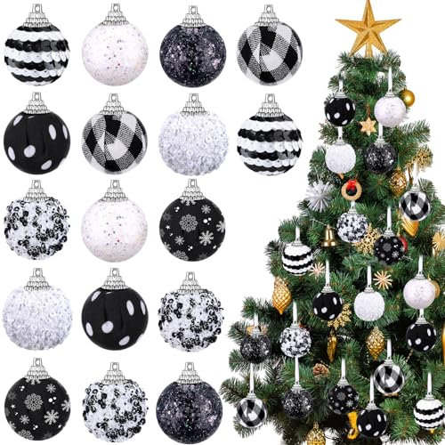 40 Stück Weihnachtskugeln mit schwarzen und weißen Streifen, Punkte, hängende Weihnachtskugeln, Weihnachtsbaumschmuck, glitzernde Weihnachtsdekorationen für Party, Weihnachtsbäume, Zubehör
