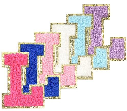 Selbstklebende Chenille-Buchstaben-Patches zum Aufbügeln auf Varsity Preppy Letter Patches zum Aufkleben auf Glitzer Fuzzy Buchstaben für Kleidung Tasche Laptop Handy Hülle (gemischte Farben, L)