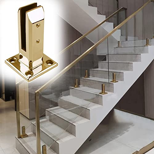 Poteau Garde Corps Verre Agrafes Intérieures de Verre de Sûreté D'escalier, Pince de Broche de Garde-corps en Verre Carrée Résistante D'or, Balcon Piscine Pont Clôture Panneau Poteau Système avec Racc