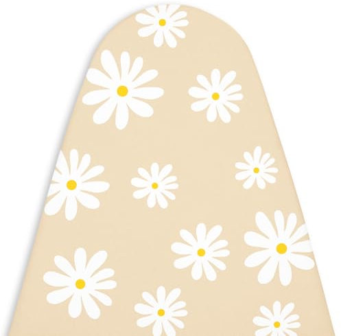 Encasa XO Housse Table À Repasser avec Rembourrage en Feutre De 3 mm, Serrage par Cordon (Convient Aux Planches Standard De X-Large De 135x45 cm), Imprimé - Marguerite Beige