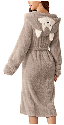 MJGkhiy Vestaglia Donna Invernale Pile Termico Manica Lunga Peluche Accappatoio Vestaglie Cotone Con Cappuccio Morbido Peluche Indumenti Da Notte Loungewear Flanella Accappatoio