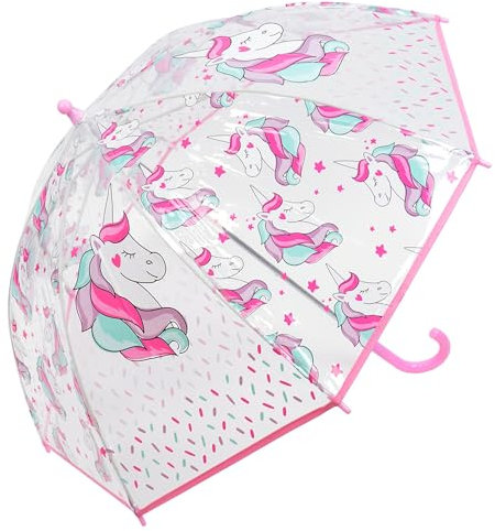 Thingimijigs Girls Folding Umbrella Children's Unicorn Design Pink PVC Stick Brolly