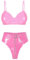 TiaoBug Damen Metallic Bikini Sets Zweiteiliger Badeanzug Bademode Wetlook BH Oberteil und Bikinihose Lack Leder Ouvert Slip mit Reisverschluss Rosa High Waist 4XL