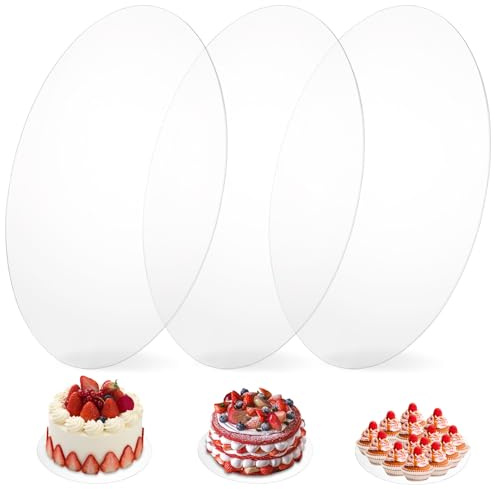 FWEEK - Base para Tartas Acrílico Redondo 25 cm, 3 Piezas, 2 mm de Grosor, Transparente, Plato para Tarta Reutilizable, Bases de Tarta para Transporte y Proyectos DIY