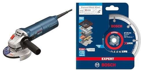Bosch Professional Corded Angle Grinder GWS 9-115 S (900W, 110V, incl. Auxiliary Handle, in Box) + 1x Expert Diamond Metal Wheel X-Lock Cutting Disc (for Cast Iron, Ø 115 mm, Accessories)