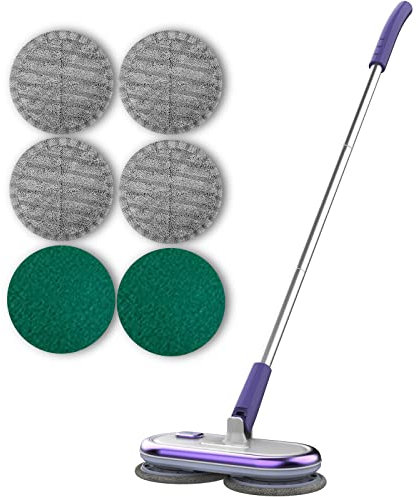 GOBOT Scopa elettrica per la pulizia dei pavimenti, scopa elettrica a doppia rotazione, scopa elettrica senza fili per raschietto di pavimenti in legno duro e piastrelle, 4 tamponi in fibra 2 tamponi