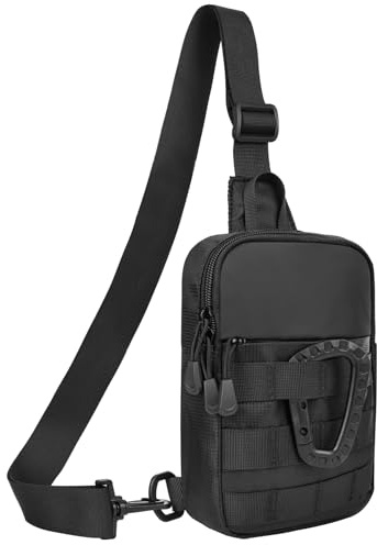 DEYACE Small Sling Bag for Men, Tactical Inspired Waterproof Utility EDC Mini Crossbody Chest Bag for Travel Work Sport (Black)