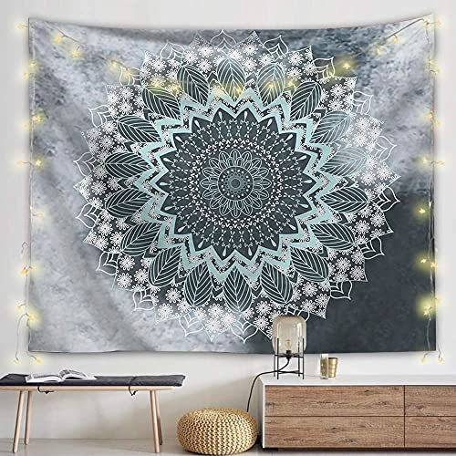 Wandteppich Grau Grün Mandala Wandbehang Weich Wandteppiche Wandkunst für Schlafzimmer Wohnzimmer Wandtuch Waschbar Wandteppich Aesthetic Wohnkultur Tapestry (100x75cm)