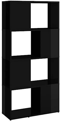 SDWEHO7 Bücherregal mit Stauraum, Standregal, Multifunktional Wohnzimmer Regal, Aufbewahrungsregal, Bodenstehendes, Büroregal, Raumteiler Hochglanz-Schwarz 60x24x124,5 cm