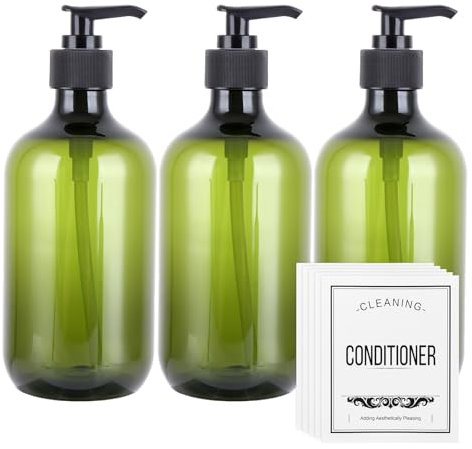 ASeledted 3 Pack Green Pump Bottle Dispenser, 500Ml Soap Shampoo Dispenser Empty Plastic Refillable Lotion Containers for Oil, Emulsion Shampoo, Pump Lotion, Bathroom, Liquid Makeup Bottles