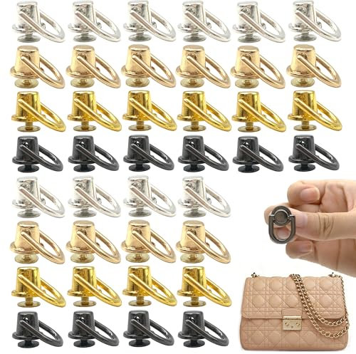 DHER 40 Stück Schrauben Nieten D Ring Nieten, Messingbolzen Nieten Handwerk Nieten mit Ring Brieftasche Schrauben Nieten Leder Rund Ring Nieten für DIY Geldbörse Handyhülle Handtasche (4 Farben)