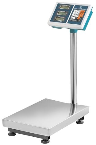 Plattformwaage 100 kg, Elektronische Industriewaage mit LCD, LED Display, Akku/Netzbetrieb, höhenverstellbare Standfüße, Überlastalarm, Edelstahl, für Lager & Industrie