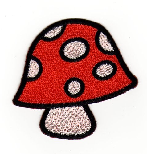 Pilz Orange Fliegenpilz Aufnäher zum aufbügeln oder aufnähen Bügelbild Aufbügler für Kleidung gestickter Bügelpatch Applikation Patch Größe 6,0 x 5,5 cm