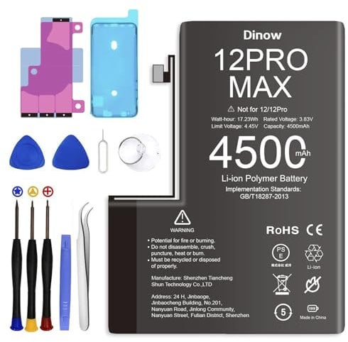 Akku für iPhone 12 Pro Max, 4500mAh hohe Kapazität 0 Zyklus Ersatzakku Set für 12 Pro Max Kompat mit Modell A2411, A2342, A2410, A2412,Lithium-Ionen-Batterie für 12 ProMax mit Reparaturwerkzeugen Kits