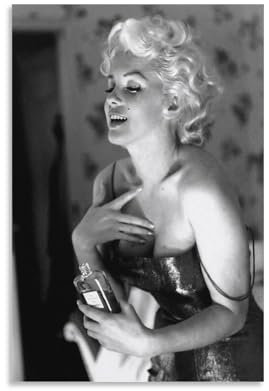 QZFNCOYU Marilyn Monroe Parfüm, Schwarz-Weiß, Vintage-Kunstposter, Leinwandposter, Wandkunst, Dekordruck, Bild Gemälde für Wohnzimmer, Schlafzimmer, Dekoration, 30 x 45 cm