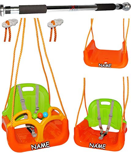 alles-meine.de GmbH 2 TLG. Set: Türreck + mitwachsende - 3 in 1 - Babyschaukel/Gitterschaukel - incl. Name - mit Rückenlehne - Schaukel für Kinder - Innen und Außen/Garten - ..