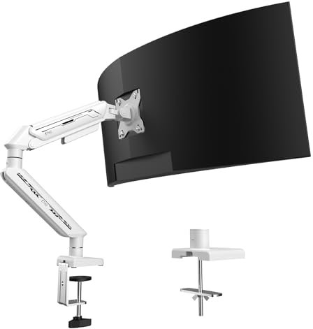ETHU Einzel Monitor Halterung Schreibtischhalterung für 13-32 Zoll Bildschirme bis zu 9 kg, Höhenverstellbarer Monitorarm mit Neigungen, Schwenken, Dreht, Monitorhalterung VESA 75 & 100 mm (Weiße)