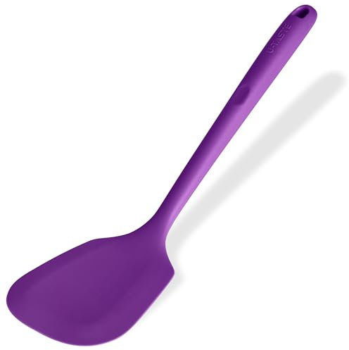 U-Taste Extra langer Pfannenwender aus Silikon, 315℃ hitzebeständiger flexibler Silikonwender, BPA-freier nahtlos Kochspatel Küchenhelfer zum Braten, Wenden von Eiern, Fisch, Pfannkuchen (Lila)