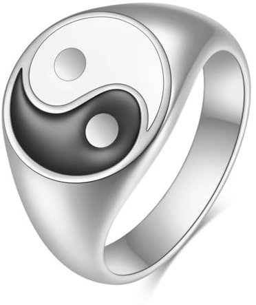 Ringe Silber, Verlobungsring Damen Edelstahl Yin Yang Ring 54 (17.2)