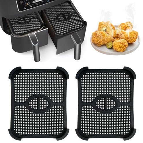 2 Stück Spritzschutz für Ninja Foodi Max Dual Zone AF400EU AF451EU, Wiederverwendbar Silikon Spritzschutz Ninja Heißluftfritteuse Edelstahl Airfryer Zubehör Schützt Heizspirale & Ventilator (Stil 2)