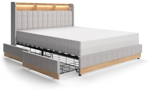 VitaliSpa Polsterbett Nura, Funktionsbett, Grau, 160x200 cm mit 4 Schubladen