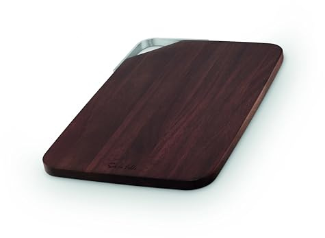 Sur La Table Medium Rectangular Chopping Board, Serving Board, Acacia Wood, Brushed Nickel Handle, Walnut Colour, SLT847102