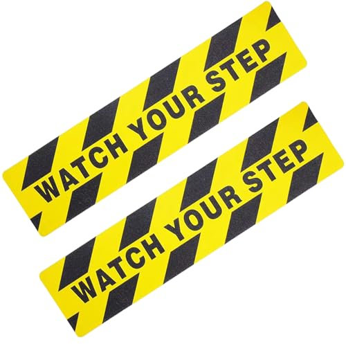 Watch Your Step, nastro adesivo antiscivolo per pavimenti, 15,2 x 61 cm, nastro adesivo antiscivolo con scritta Mind the Step, per uso esterno, adesivo di sicurezza per pavimenti per lavoro e casa