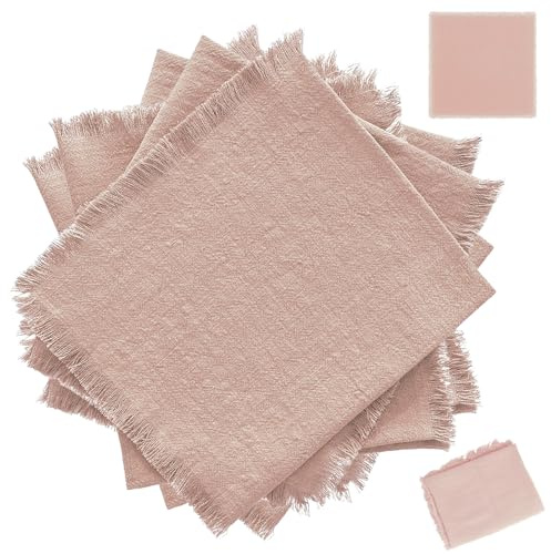 Stoffservietten, 6 Stück Serviettentuch, 42cm x 42cm Quadratische Serviette mit Quaste, Waschbar Servietten Stoff Tischservietten, Geeignet für Hochzeiten, Geburtstage, Tischdekorationen, Rosa