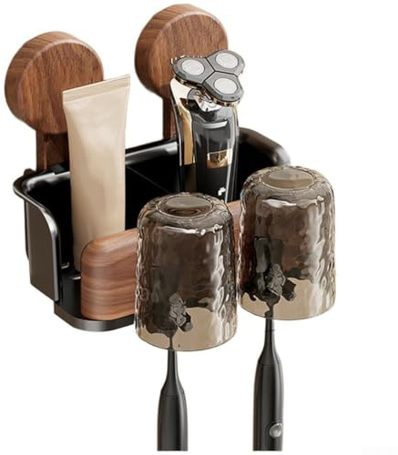 Support de brosse à dents à ventouse, étagère de rangement murale de salle de bain avec organiseur de sèche-cheveux, étanche pour surfaces carrelées en verre (B)