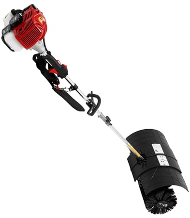 52cc Kehrmaschine Benzin Außenbereich, 2-Takt 2,3 PS Motorbesen Kehrbesen Benzin Upgrade Schneefräse Handkehrmaschine Schneeschieber mit 52cm Bürstenbreite für Die Reinigung Von Kunstrasen und Straßen