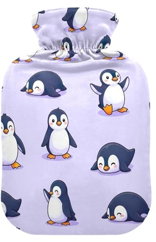 Cute Purple Lavender Penguin Hot Water Bottle with Velvet Cover Hot Water Bottle Pain Relief Small