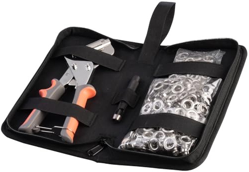 AGT Lochzange: Profi-Ösenzange-Set mit 200 rostfreien Ösen (Ø 10 mm) und Tasche (Ösenwerkzeuge, Ösenzange mit Magnetkopf)