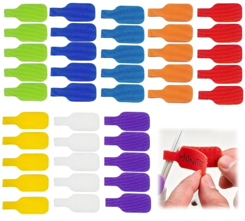 40 PCS Multicolour Reusable Cable Labels, Multicolour Write-On Cable Tags, Waterproof Hook and Loop Cable Markers, Self-Adhesive Cord Labels for Cable Management and Identification