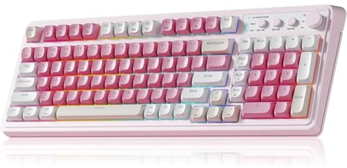 TZMRIT AULA S99 Pink Creamy Wireless Gaming Keyboard with Number Pad | Membrane Keyboard,RGB Backlit,Tri-Mode BT/2.4GHz/USB-C,2000mAh Rechargeable Thocky Clicky Creamy Sound Computer Keyboards