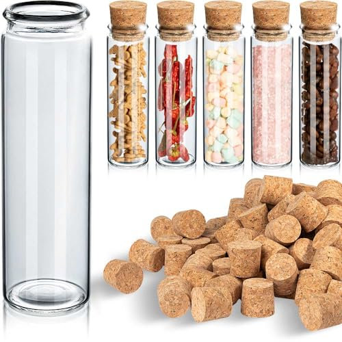 Tuuters 100x Reagenzgläschen mit Korken (dunkelbraun), hochwertige Rollrandgläser für Gastgeschenke (75 x Ø 24mm)