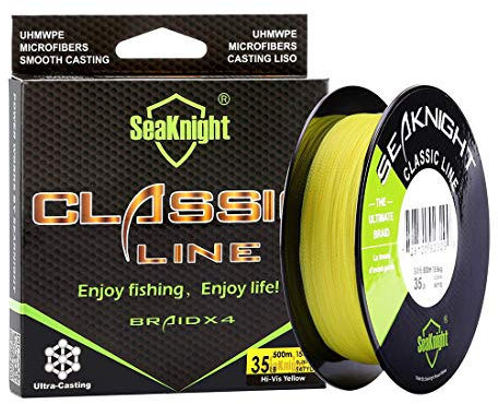 SeaKnight Classic 4 Fach Geflochtene Angelschnur 300M/500M geflochten Line, starker und glatter Angeln Line 6-80 lbs (4 Fach - Gelb, 8.0 / 80LB / 0.50mm / 500M)