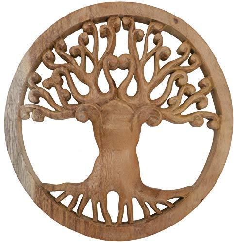 GURU SHOP Geschnitztes Wandbild Deko Wandrelief Lebensbaum - Tree of Life, Braun, 2x25x25 cm, Masken & Wandschmuck
