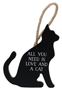 Creative Tops Tails & Treats All You Need Is Love And A Cat Sign, Wood, Black, 11.000 x 5.000 x 10.000 cm