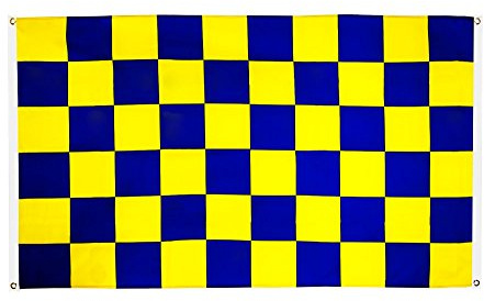 Digni Drapeau de Balcon (avec 4 Oeillets) Damier Bleu-Jaune - 90 x 150 cm Sticker Gratuit