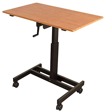 S STAND UP DESK STORE Mobiler Stehpult mit Kurbel, höhenverstellbar, 1 Säule (schwarzer Rahmen/Teak-Oberseite, 101,6 cm breit)