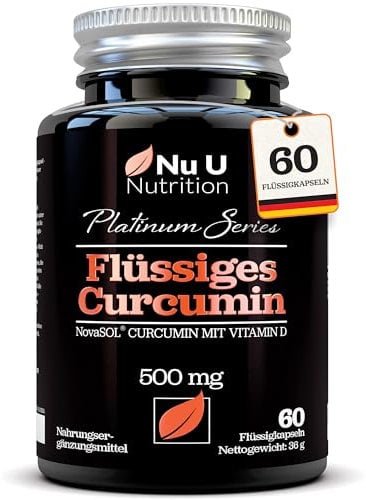 Cúrcuma NovaSOL® con Vitamina D - 60 Cápsulas Liquidas - 185 Veces Más Fuerte y Absorción Rápida - Fórmula Patentada de Curcumina - Fabricada en Europa - Nu U Nutrition