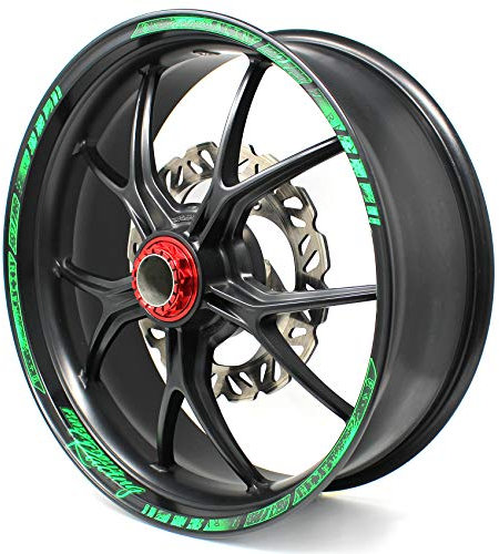 18 Teiliges Felgenrandaufkleber Neon Line Felgendesign inkl. Felgenbettaufkleber Komplett-Set -Finest Folia passend für 17 Zoll & 16 18 19 Felgen Motorrad Auto Fahrrad MR003 (Neon Grün, Glanz)