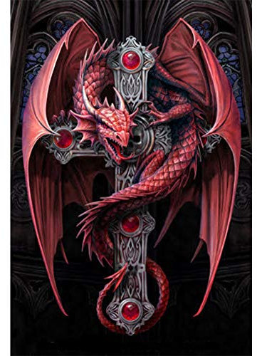 5D Diamond Painting Diamant Malerei Painting Bilder, Wowdecor Rot Drachen Kreuz Tiere Full Set Groß DIY Diamant Gemälde Malen Nach Zahlen