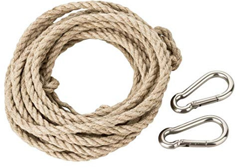 Kork-Deko Befestigungsset für Vogel-Schaukel | Schaukel für Vögel selber Bauen | Hanfseil + 2 Karabinerhaken zum Befestigen von selbstgebautem Vogelspielzeug, ungiftig, unbehandelt