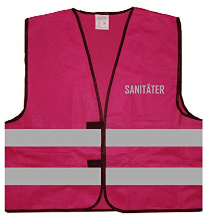 Warnweste - Signalweste - SANITÄTER - Warnweste mit reflektierendem Aufdruck - Größe S/M, Magenta