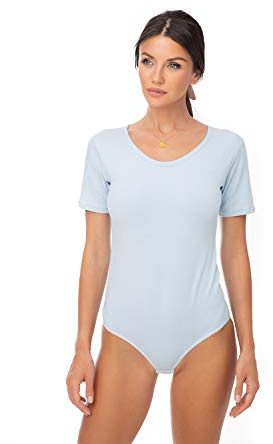 Evoni Damenbody mit kurzen Ärmeln und Rundhals I Damen T-Shirt I Bodysuit Women I Unterzieh-Body I Kurzarm-Body mit optimaler Passform Hellblau M