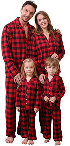 Amissz Pyjama de Noël Famille, Vêtements de Nuit Costume Coton à Manches Longues Chemises + Pantalons Longs Sweat pour Rouge Bébé, 12-18 Mois