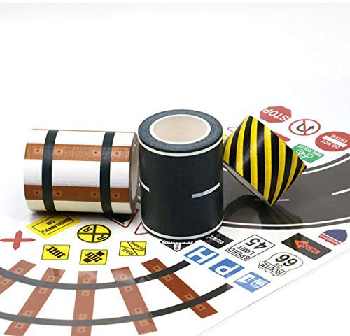Toy Series Road Washi Tape und Eisenbahn Washi Tape Set + 160 Straßenschilderaufkleber inklusive Ecken