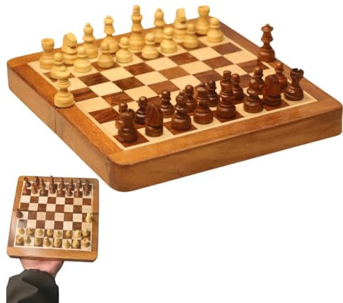 BCBESTCHESS Premium Wooden Travel Magnetic Handcrafted Folding Chess Board Set For Kids and Adults With Extra Queens & Storage For Chessmen(7x7 Inches)