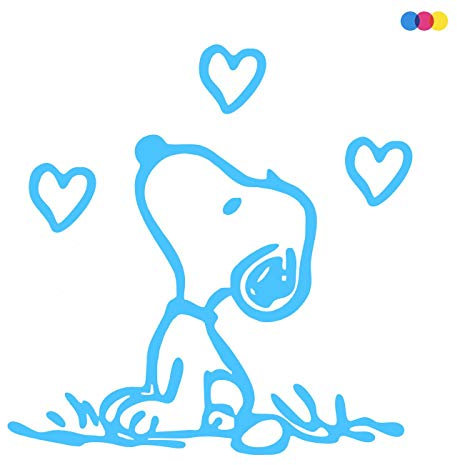 Adesivo Sticker Snoopy con Cuori - Joe Cool - Peanuts - Cane Ideale per PC Portatile Auto - Moto - Scooter - Camion - Muri - Pareti - Comics Decal - in Vinile di Alta QUALITA' - Celeste 16 x 14 cm